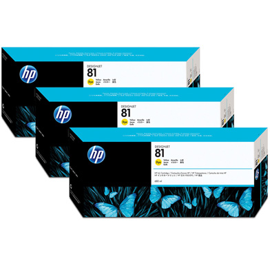 HP 81 Yellow DesignJet 3 Pack Dye Ink Cartridges C5069A
 (C5069A)