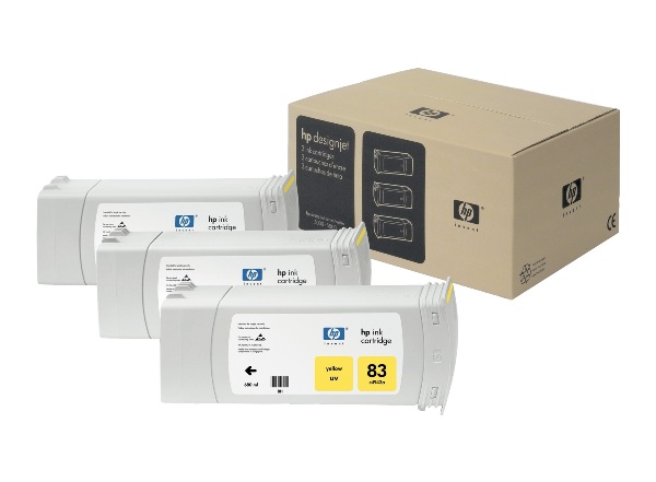 HP 83 Yellow DesignJet 3 Pack UV Ink Cartridges C5075A
