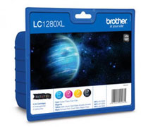Brother Quad Pack High Yield Black, Cyan, Magenta, Yellow Ink Cartridges (LC1280XLVALBP)