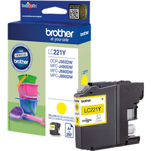 Brother LC221Y Yellow Ink Cartridge - LC-221Y Inkjet Printer Cartridge