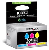 Lexmark 100XL High Capacity C/M/Y Multipack Return Program Ink Cartridges C/M/Y - 014N0850E (14N0850)