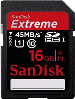 SanDisk 16GB SDHC UHS-1 Extreme HD Video Memory Card - 45MB/s