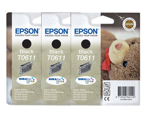Triple Pack of Epson T0611 Black Ink Cartridges (Tri Pack T0611)