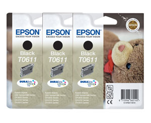 Triple Pack of Epson T0611 Black Ink Cartridges (Tri Pack T0611)
